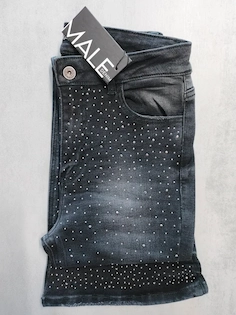 Jean MALE negro con brillantes en la parte frontal, estilo colombiano