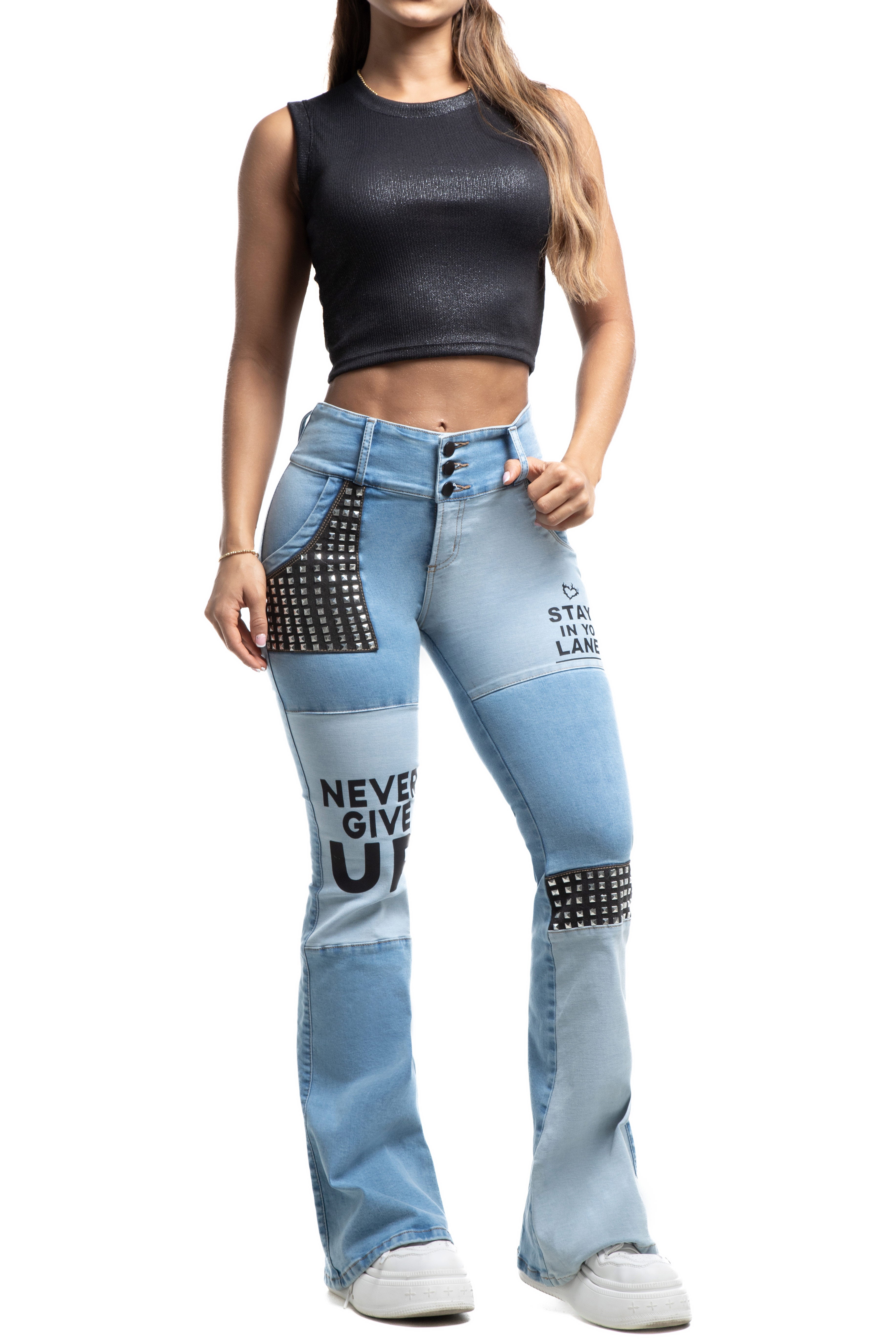Jeans NYE skinny azul claro levantacola para mujer - modelo ajustado premium