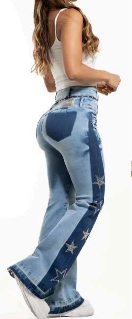 Jeans Lowell flare azul claro con estrellas - vista trasera levantacola