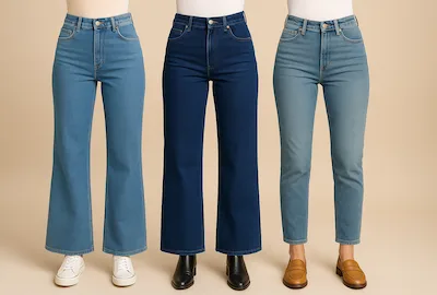 Comparativa jeans flare, wide leg y pitillo renovado tendencia 2026 MEDALLO Jeans