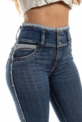 Miniatura: Detalle pretina alta jean Lowell azul